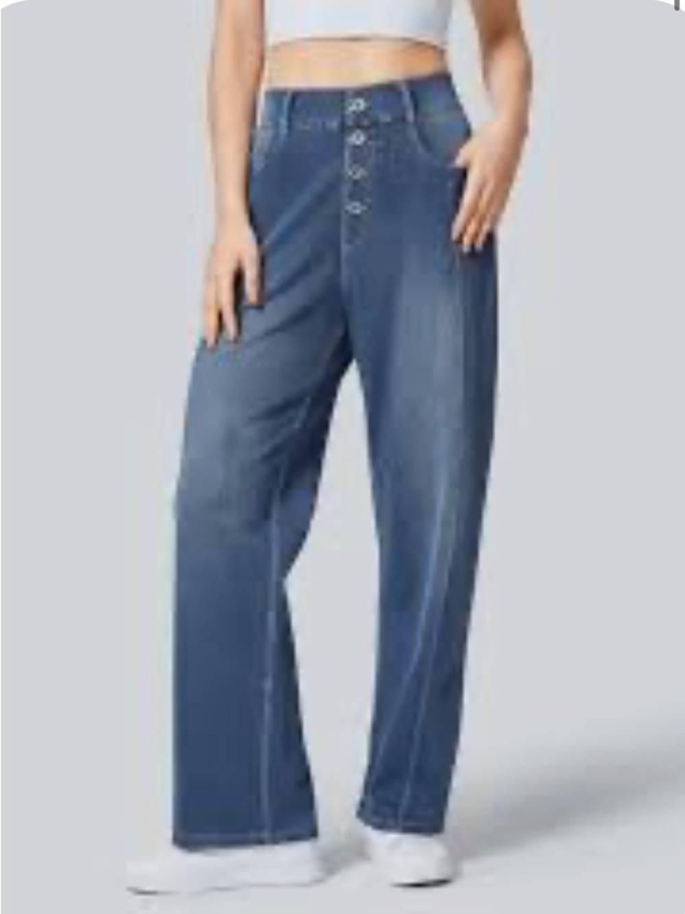 Halara Flex High Waist  Multiple Pocket Straight Leg Casual Boyfriend Jeans SZ L